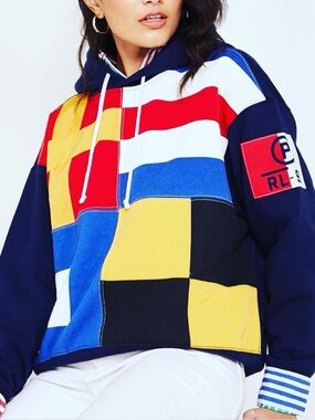 Women's Polo Ralph Lauren Navy CP-93 Sailing Flag Fleece Hoodie Medium M